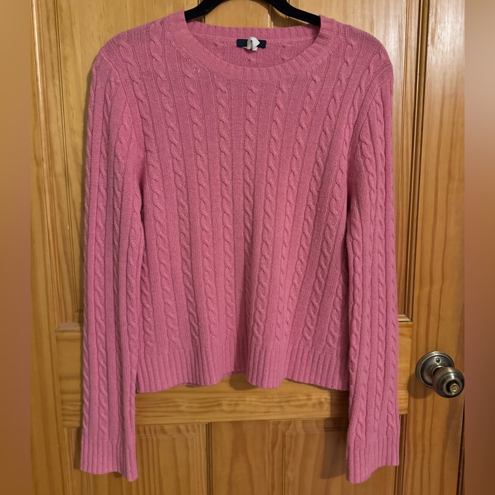J.Crew Pink Cable Knit Sweater Women’s Large Wool Cashmere Angora